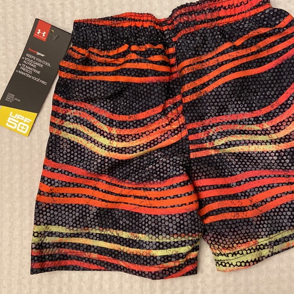 NEW! UNDER ARMOUR Youth Board Shorts Swim Trunks Orange Spark Gray Stripe 2T - Picture 5 of 10